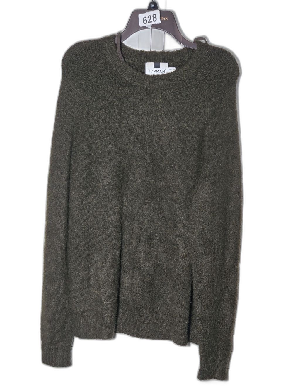 Topman Olive Crewneck Sweater - Dark Olive Green Size L